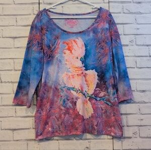 Leoma Lovegrove Women's Size L Knit Top Multi Color Cockatoo Tropical Beach